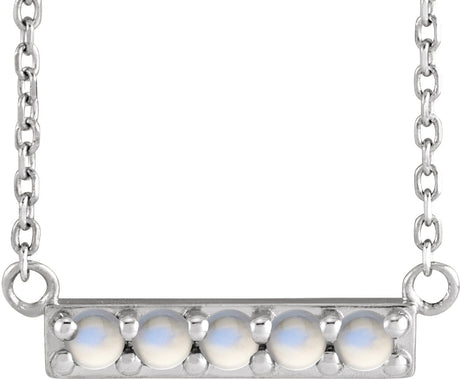 Platinum Round Natural Rainbow Moonstone Accented Bar Necklace