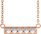 14K Gold Round Natural Rainbow Moonstone Accented Bar Necklace - Rose Gold
