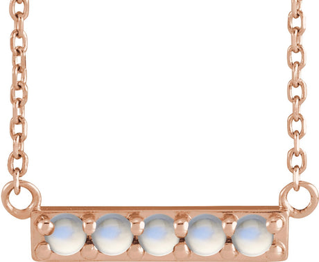 14K Gold Round Natural Rainbow Moonstone Accented Bar Necklace - Rose Gold