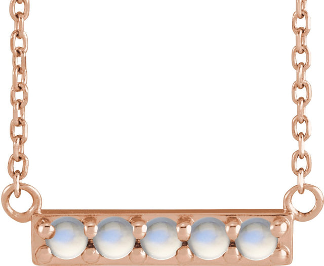 14K Gold Round Natural Rainbow Moonstone Accented Bar Necklace - Rose Gold