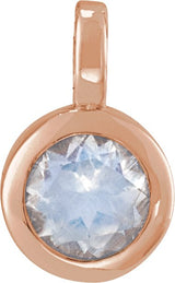 14K Gold Round Natural Blue Moonstone Solitaire Necklace or Pendant II - Rose Gold