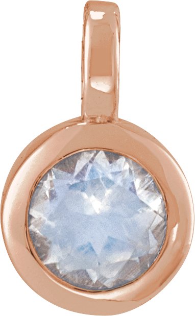 14K Gold Round Natural Blue Moonstone Solitaire Necklace or Pendant II - Rose Gold