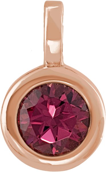 14K Gold Round Natural Rhodolite Garnet Solitaire Necklace or Pendant II - Rose Gold