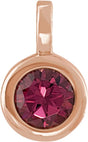 14K Gold Round Natural Rhodolite Garnet Solitaire Necklace or Pendant II - Rose Gold