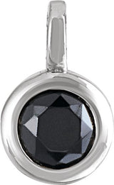 14K Gold Round Natural Black Onyx Solitaire Necklace or Pendant II - White Gold