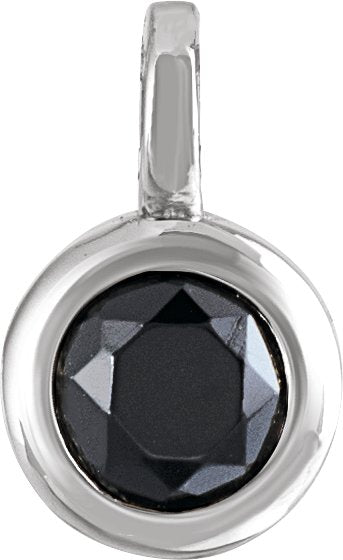 14K Gold Round Natural Black Onyx Solitaire Necklace or Pendant II - White Gold