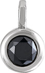 14K Gold Round Natural Black Onyx Solitaire Necklace or Pendant II - White Gold