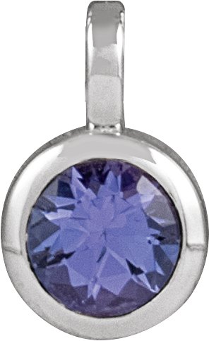 14K Gold Round Natural Tanzanite Solitaire Necklace or Pendant II - White Gold