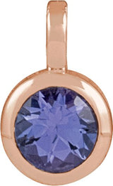 14K Gold Round Natural Tanzanite Solitaire Necklace or Pendant II - Rose Gold