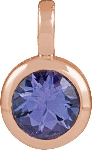 14K Gold Round Natural Tanzanite Solitaire Necklace or Pendant II - Rose Gold