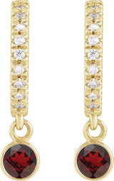 14K Gold Round Natural Mozambique Garnet French-Set Hoop Earrings - Yellow Gold - view 4