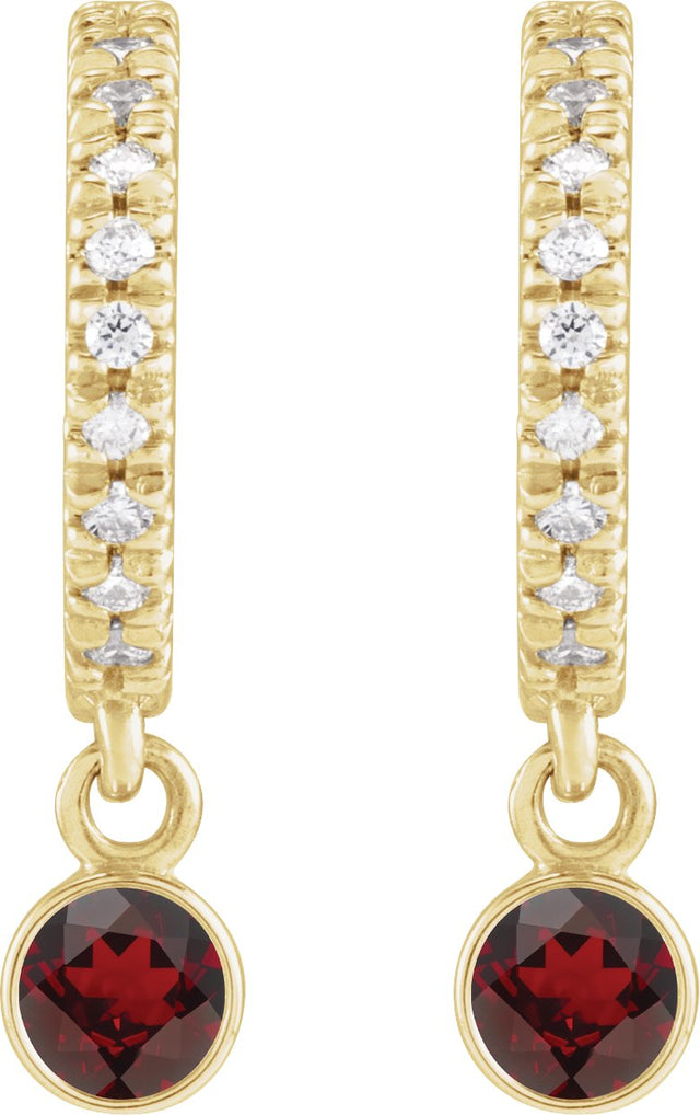 14K Gold Round Natural Mozambique Garnet French-Set Hoop Earrings - Yellow Gold - view 4