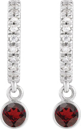 14K Gold Round Natural Mozambique Garnet French-Set Hoop Earrings - White Gold - view 4