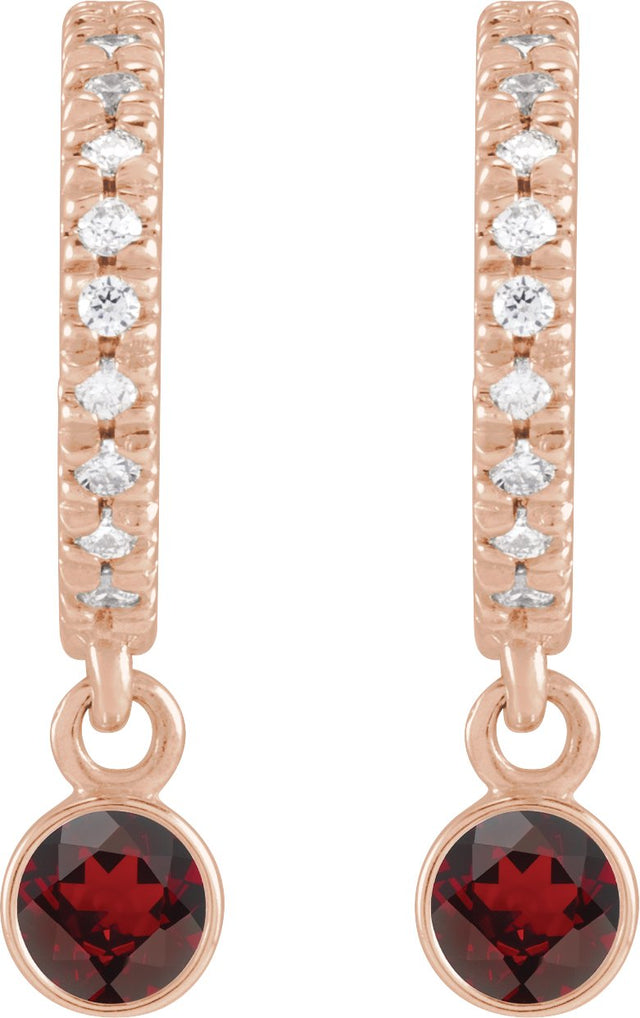 14K Gold Round Natural Mozambique Garnet French-Set Hoop Earrings - Rose Gold - view 4