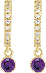 14K Gold Round Natural Amethyst French-Set Hoop Earrings - Yellow Gold - view 4