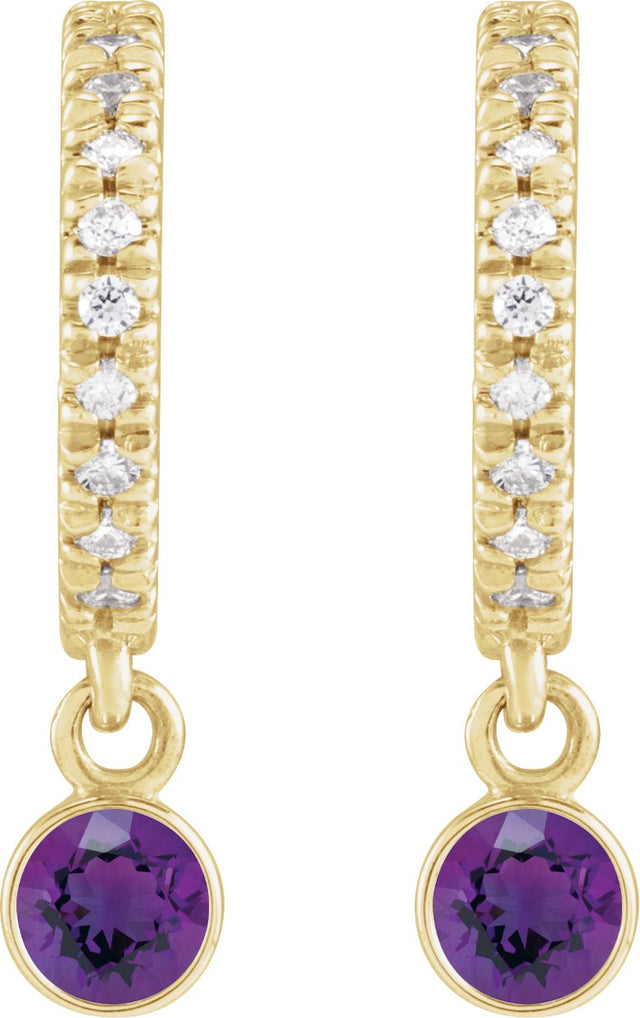 14K Gold Round Natural Amethyst French-Set Hoop Earrings - Yellow Gold - view 4