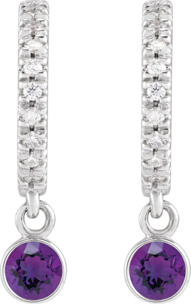 14K Gold Round Natural Amethyst French-Set Hoop Earrings - White Gold - view 4