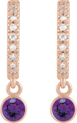 14K Gold Round Natural Amethyst French-Set Hoop Earrings - Rose Gold - view 4