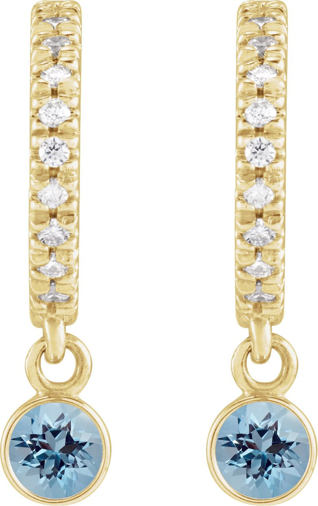 14K Gold Round Natural Aquamarine French-Set Hoop Earrings - Yellow Gold - view 4
