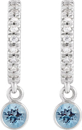 14K Gold Round Natural Aquamarine French-Set Hoop Earrings - White Gold - view 4