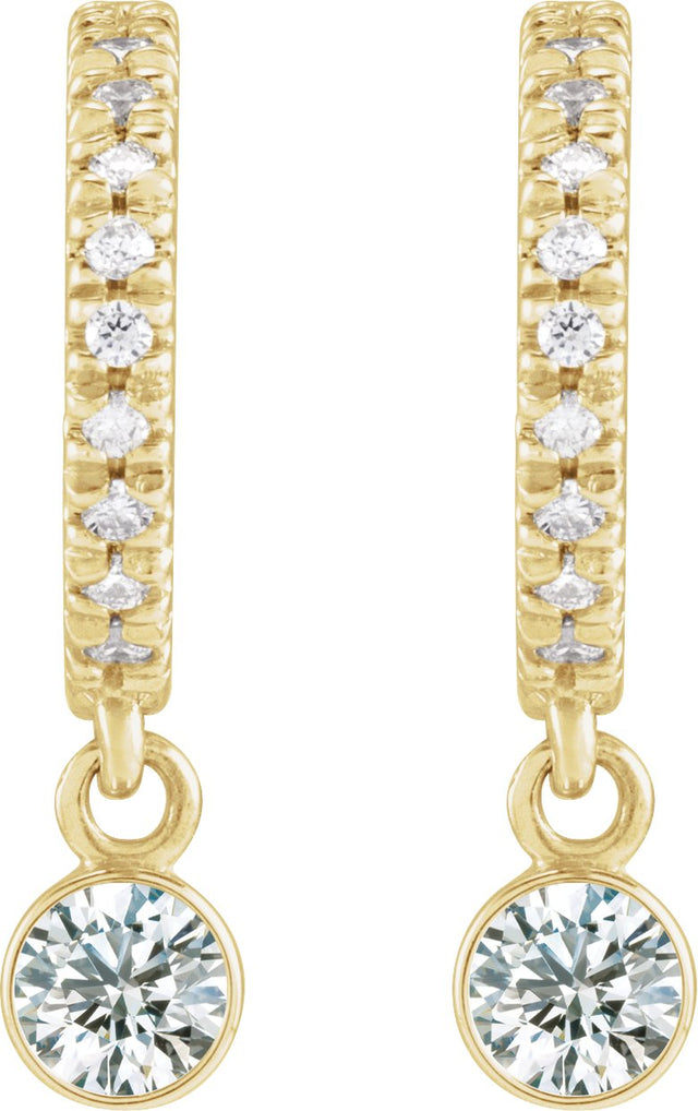 14K Gold Round Natural White Sapphire French-Set Hoop Earrings - Yellow Gold - view 4