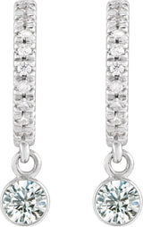 14K Gold Round Natural White Sapphire French-Set Hoop Earrings - White Gold - view 4