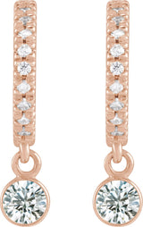 14K Gold Round Natural White Sapphire French-Set Hoop Earrings - Rose Gold - view 4