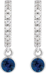 14K Gold Round Natural Blue Sapphire French-Set Hoop Earrings - White Gold - view 4