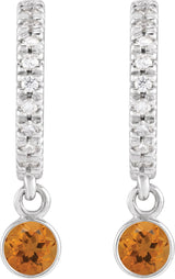 14K Gold Round Natural Citrine French-Set Hoop Earrings - White Gold - view 4