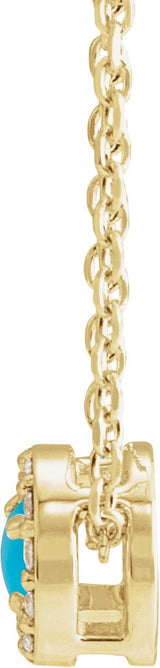 14K Gold Round Natural Turquoise Halo-Style Rose-Cut Necklace or Pendant - Yellow Gold - view 4