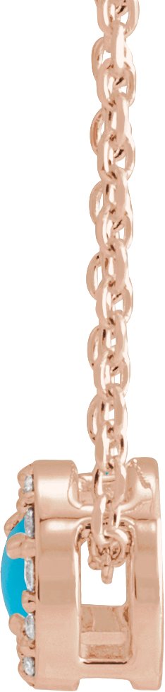 14K Gold Round Natural Turquoise Halo-Style Rose-Cut Necklace or Pendant - Rose Gold - view 4