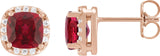 14K Gold Lab-Grown Ruby & Natural Diamond Cushion Halo-Style Stud Earrings - Rose Gold