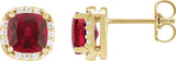 14K Gold Lab-Grown Ruby & Natural Diamond Cushion Halo-Style Stud Earrings - Yellow Gold
