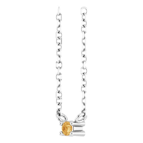 Platinum Round Natural Citrine Birthstone Bar Necklace - view 2