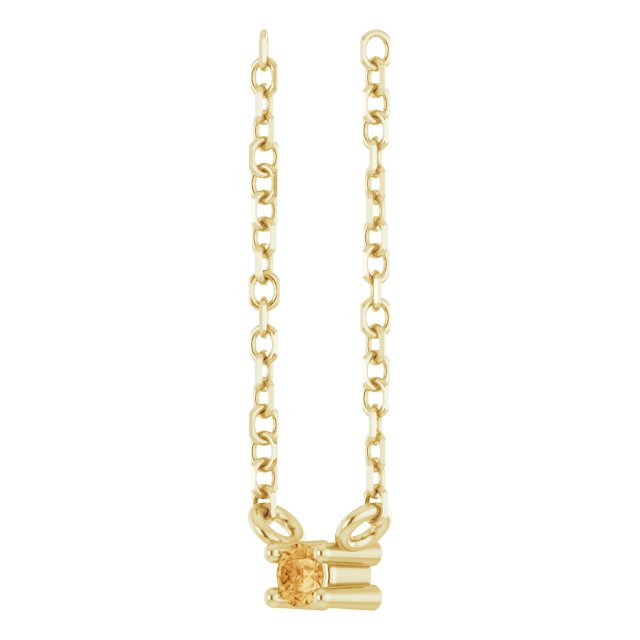 14K Gold Round Natural Citrine Birthstone Bar Necklace - Yellow Gold - view 2