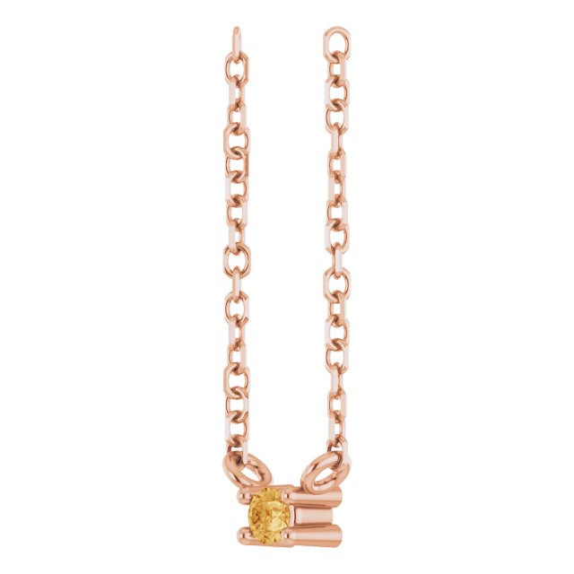 14K Gold Round Natural Citrine Birthstone Bar Necklace - Rose Gold - view 2