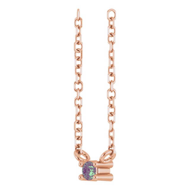 14K Gold Round Lab-Grown Alexandrite Birthstone Bar Necklace - Rose Gold - view 3