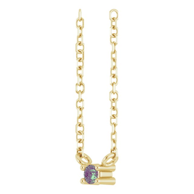 14K Gold Round Natural Alexandrite Birthstone Bar Necklace - Yellow Gold - view 3