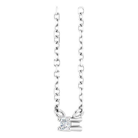 Platinum Round Natural White Sapphire Birthstone Bar Necklace - view 2