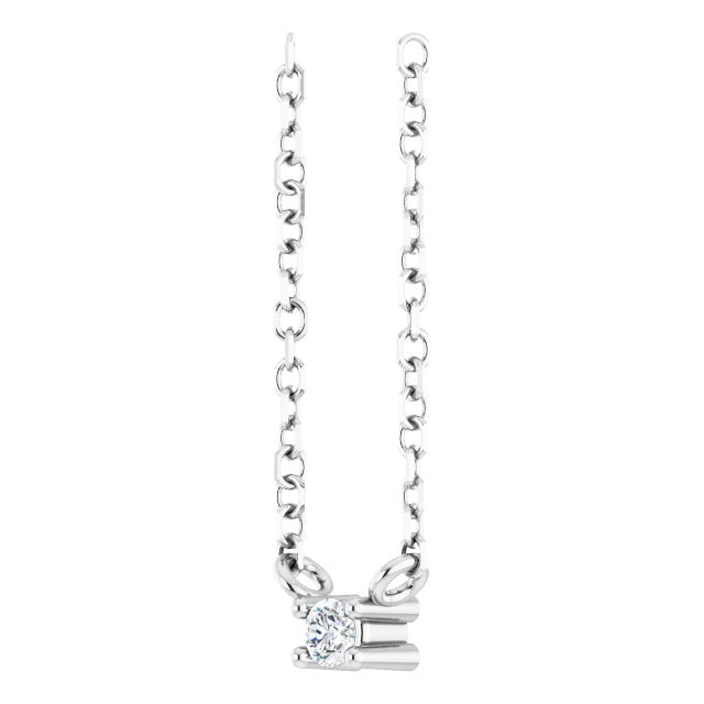 14K Gold Round Natural White Sapphire Birthstone Bar Necklace - White Gold - view 2