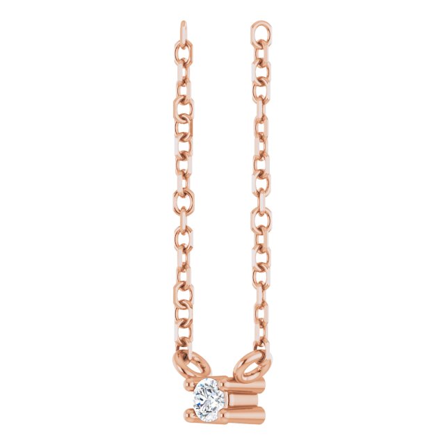 14K Gold Round Natural White Sapphire Birthstone Bar Necklace - Rose Gold - view 2