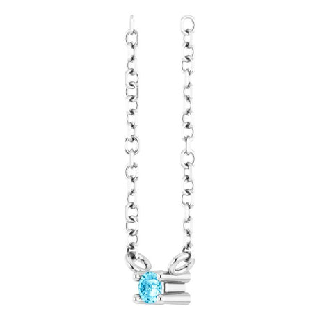 Platinum Round Natural Aquamarine Birthstone Bar Necklace - view 2