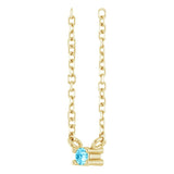 14K Gold Round Natural Aquamarine Birthstone Bar Necklace - Yellow Gold - view 2