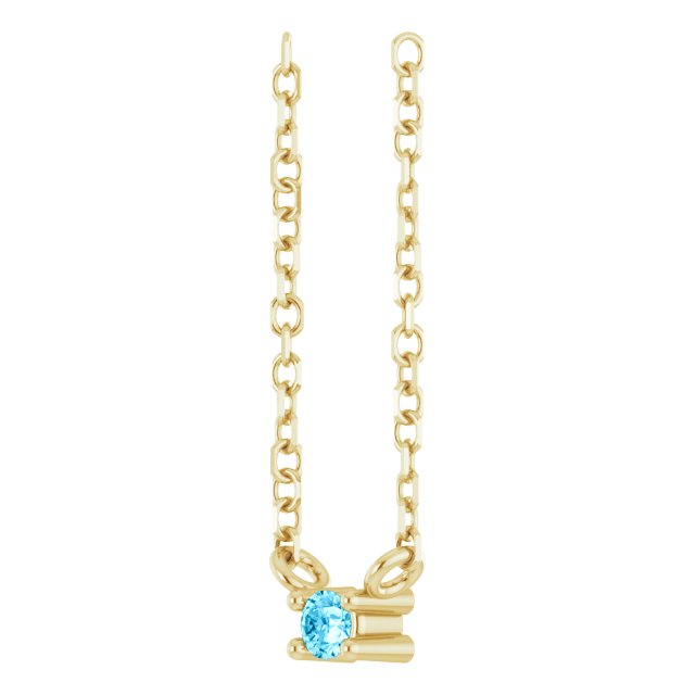 14K Gold Round Natural Aquamarine Birthstone Bar Necklace - Yellow Gold - view 2