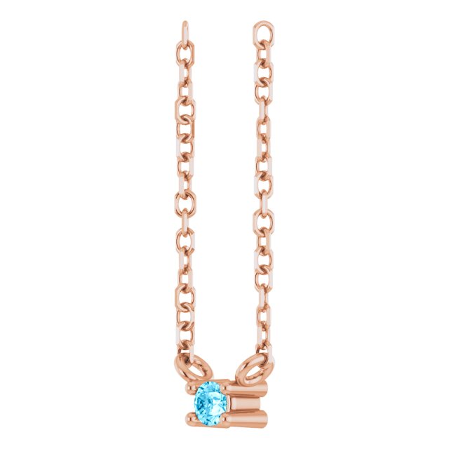 14K Gold Round Natural Aquamarine Birthstone Bar Necklace - Rose Gold - view 2