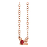 14K Gold Round Natural Mozambique Garnet Birthstone Bar Necklace - Rose Gold - view 2