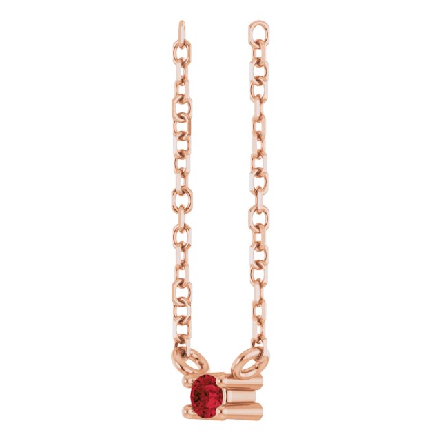 14K Gold Round Natural Mozambique Garnet Birthstone Bar Necklace - Rose Gold - view 2