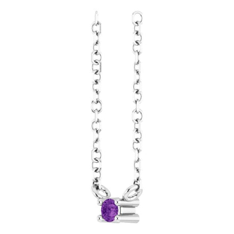 Platinum Round Natural Amethyst Birthstone Bar Necklace - view 2
