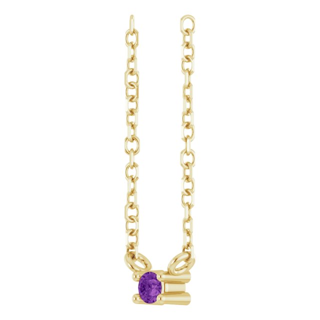 14K Gold Round Natural Amethyst Birthstone Bar Necklace - Yellow Gold - view 2