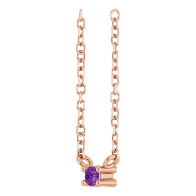 14K Gold Round Natural Amethyst Birthstone Bar Necklace - Rose Gold - view 2